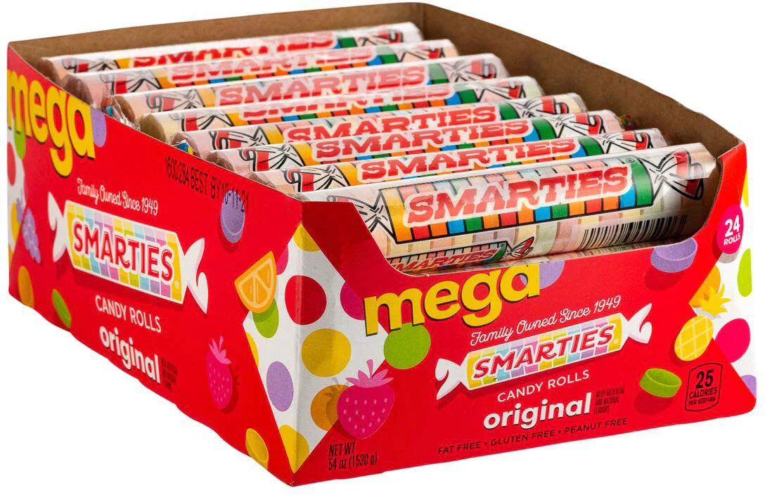 Mega Smarties Candy Roll 2.25oz x 24 Units