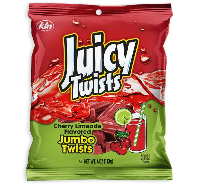 Juicy Twists Cherry Limeade Sour Bites Peg Bag 4oz X 12 Units // Exp 18 June 2026
