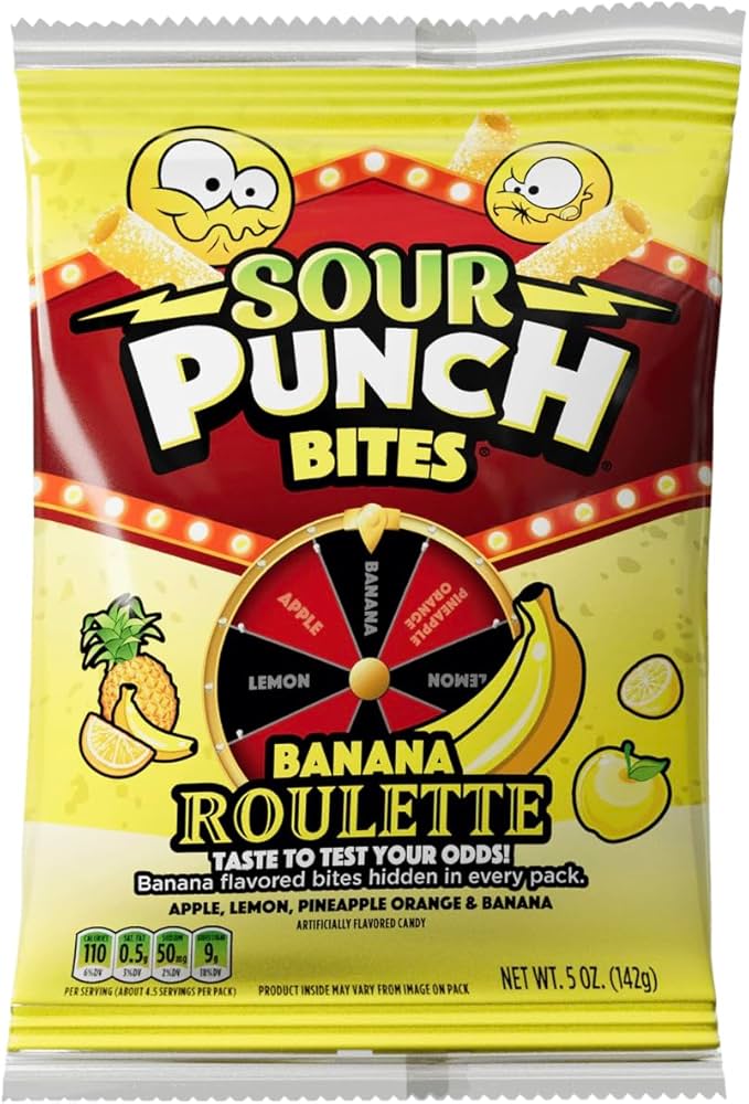 Sour Punch Bites Banana Roulette Peg Bag 5oz X 12 Units