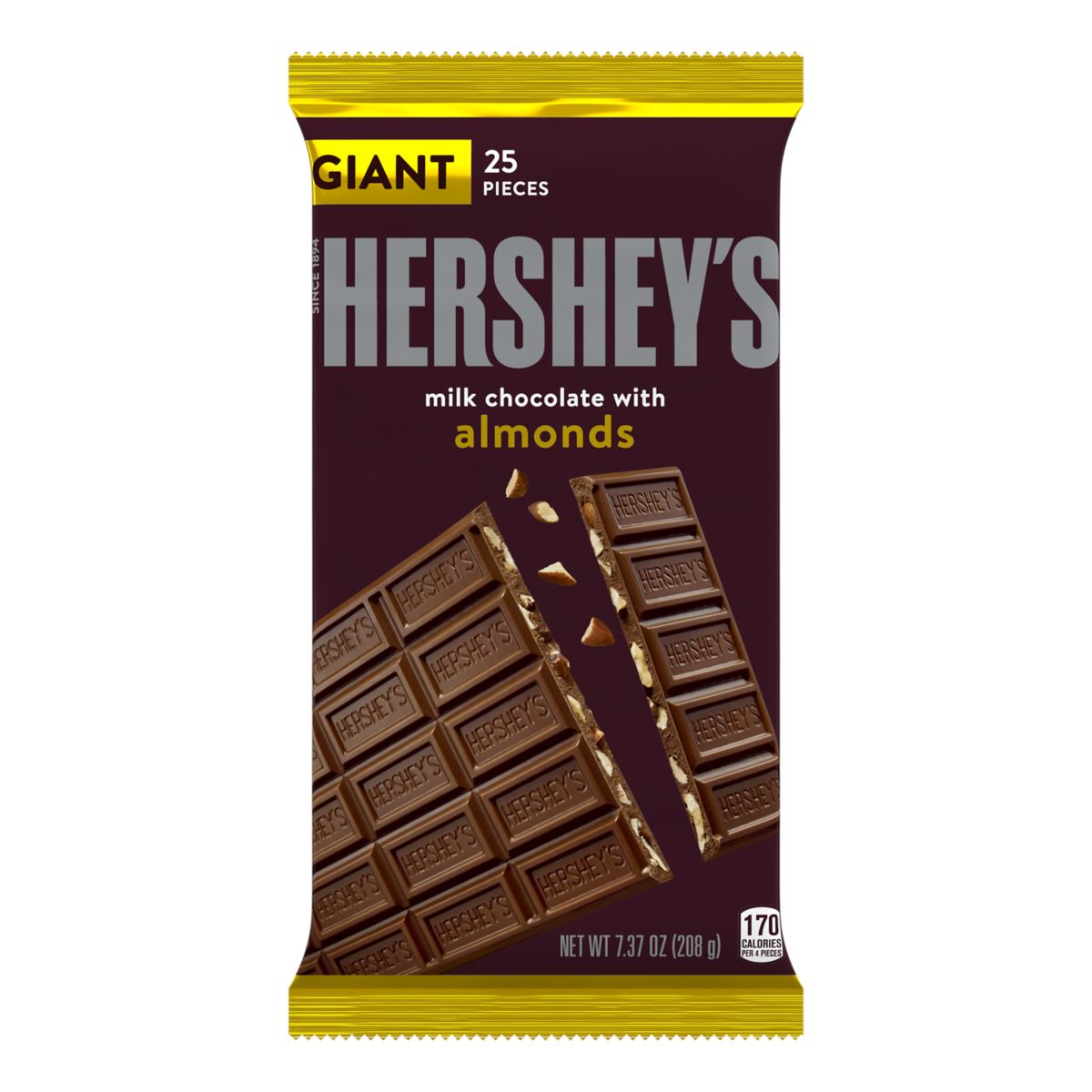 Hershey's Giant Bar Milk Chocolate Almonds 7.37oz X 12 Units - CandyStation