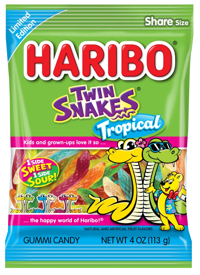Haribo Twin Snakes Tropical 4oz X 12 Units