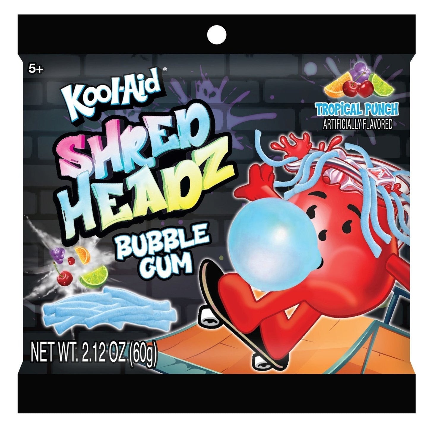 Kool-Aid Shred Headz Tropical Punch Bubblegum Peg Bag 2.12oz X 12 Units