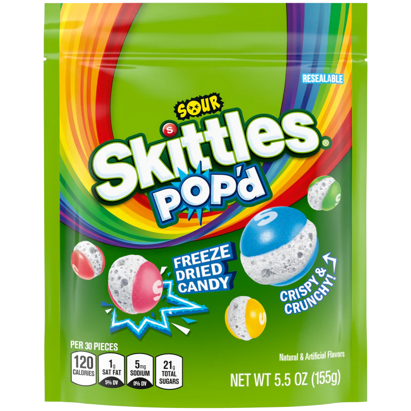 Skittles Pop'd Sour Freeze Dried Candy 5.5oz X 8 Units