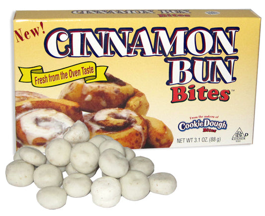 THEATER BOX COOKIE DOUGH CINNAMON BUN BITES  UNPACKED