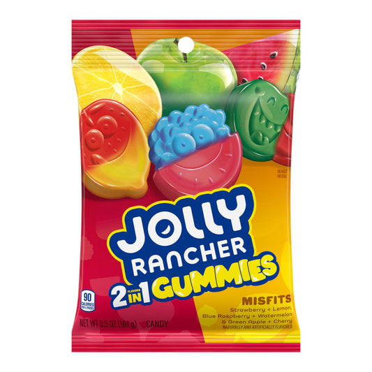 Jolly Rancher 2 in 1 Misfits Gummies Peg Bag 6.5oz X 12 Units