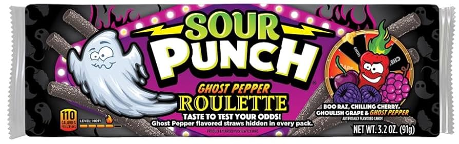 Halloween - Sour Punch Ghost Pepper Roulette Straws 3.2oz X 24 Units