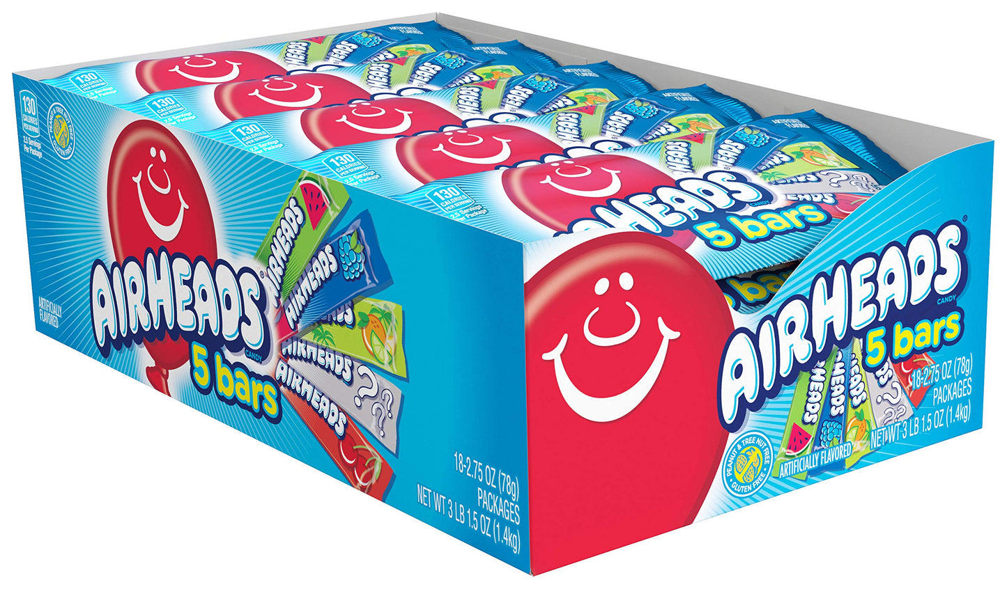Airheads 5 Bar Pack Assorted Flavors 2.75oz X 18 Units