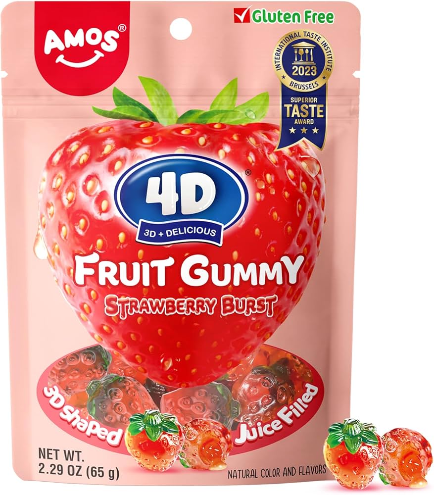 Amos 4D Gummy Strawberry Burst Sub Bag 6oz X 12 Units