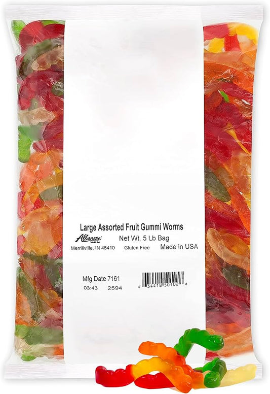 Bulk Albanese Assorted Large Neon Gummi Worms 4.5lb
