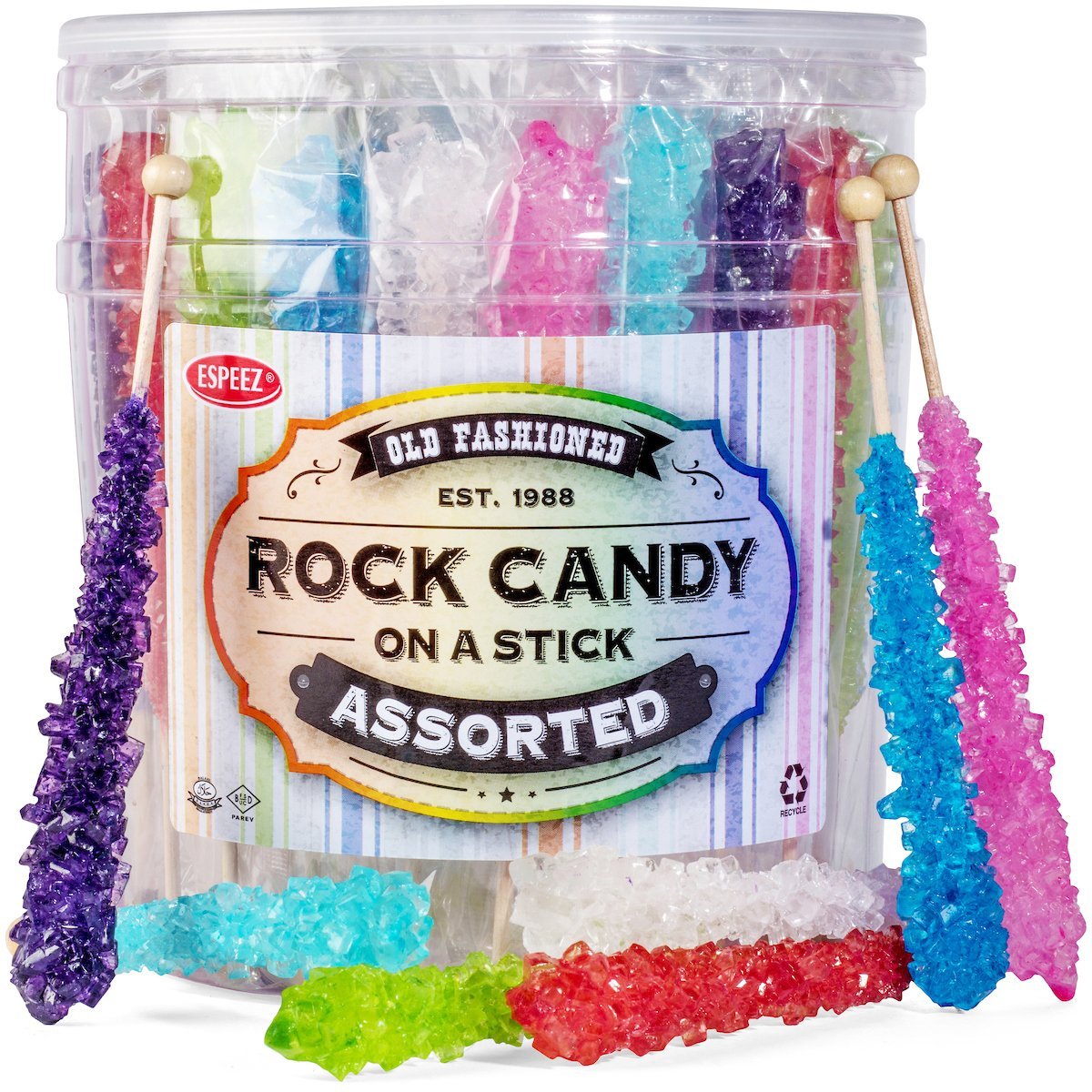 Rock Candy on a Stick Jar (Wrapped) - Assorted X 36 Units - CandyStation