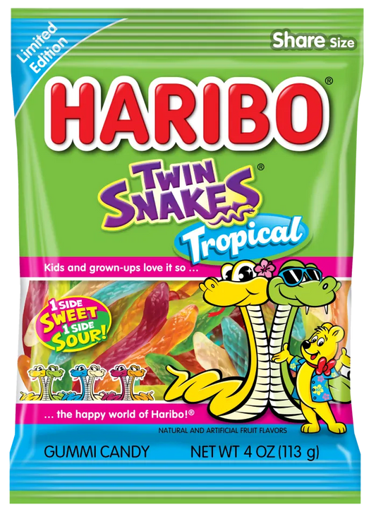 Haribo Twin Snakes Tropical 4oz X 12 Units