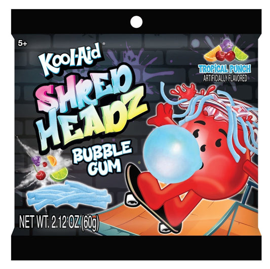 Kool-Aid Shred Headz Tropical Punch Bubblegum Peg Bag 2.12oz X 12 Units