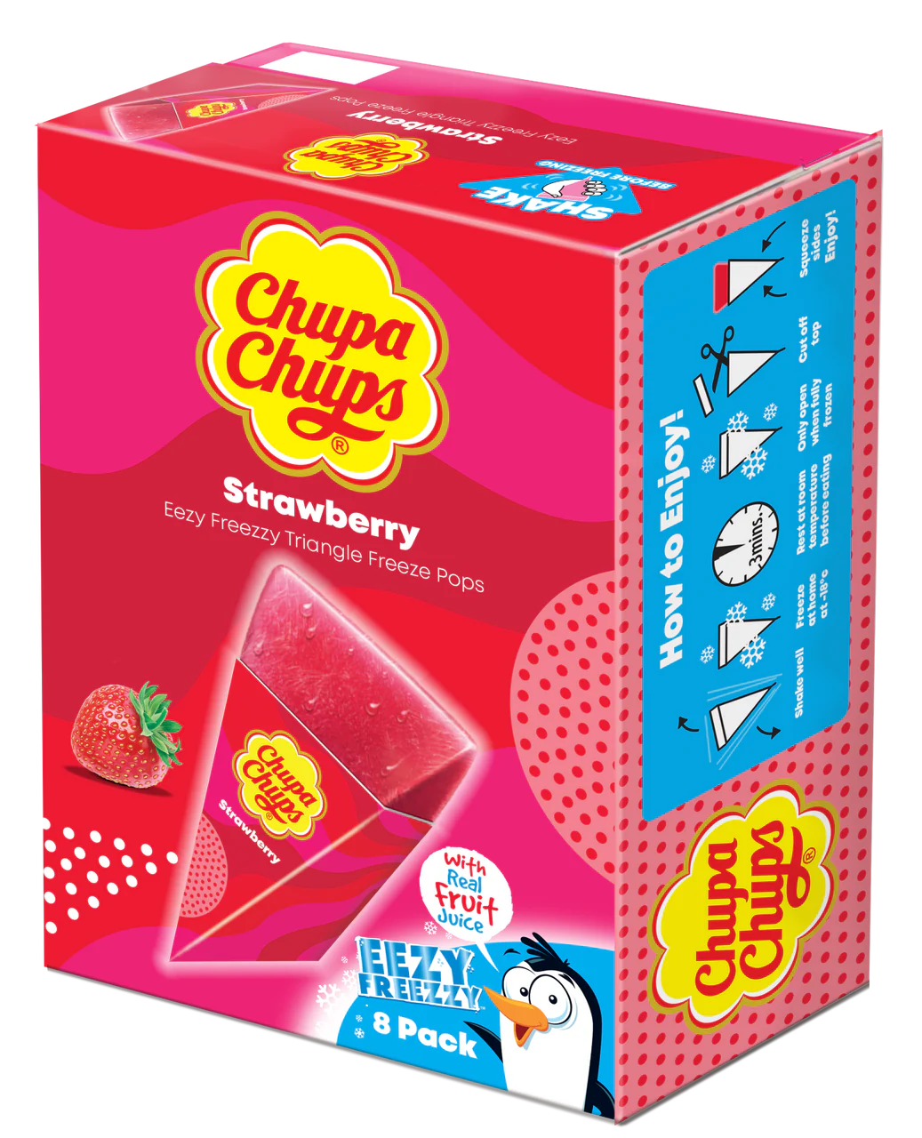UK Chupa Chups Strawberry Triangles (8 x 62ml) X 6 Units