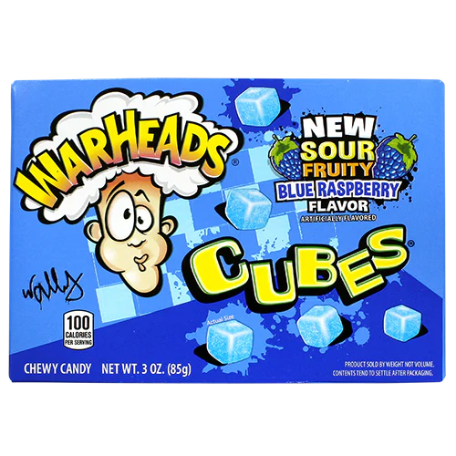 Warheads Chewy Cubes Blue Raspberry Theater Box 3oz X 12 Units