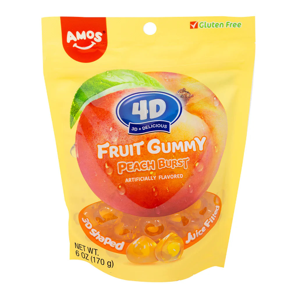 Amos 4D Fruit Gummy - Peach Burst Sub Bag 6oz x 12 Units