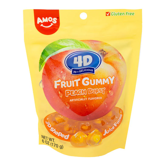 Amos 4D Fruit Gummy - Peach Burst Sub Bag 6oz x 12 Units
