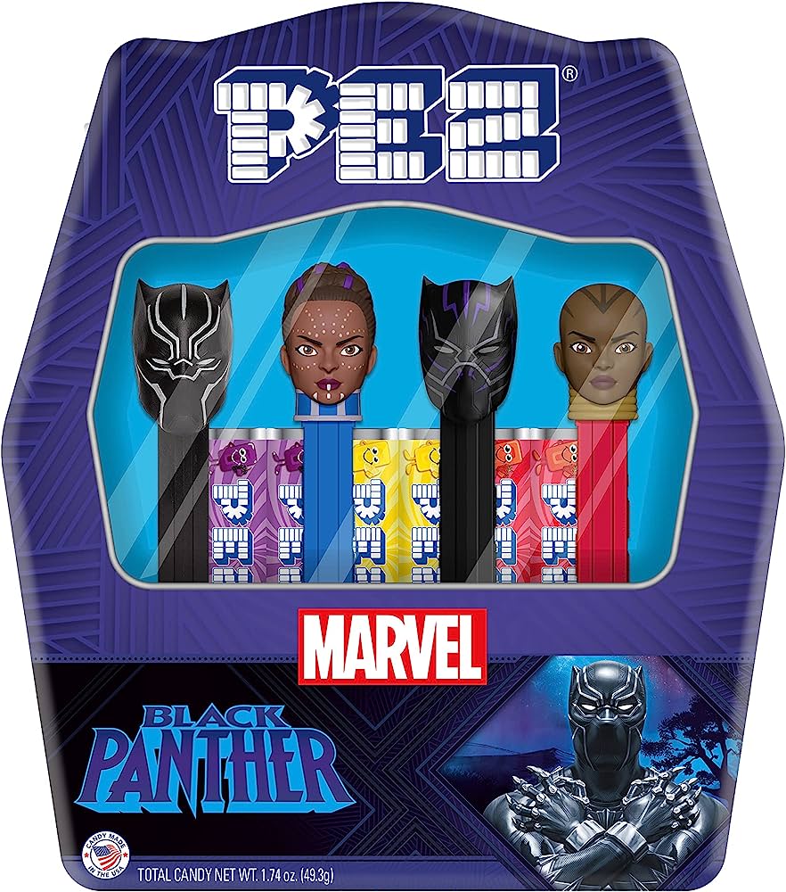 Pez Gift Set Tin Black Panther (4 Dispensers+6 rolls) X 6 Units