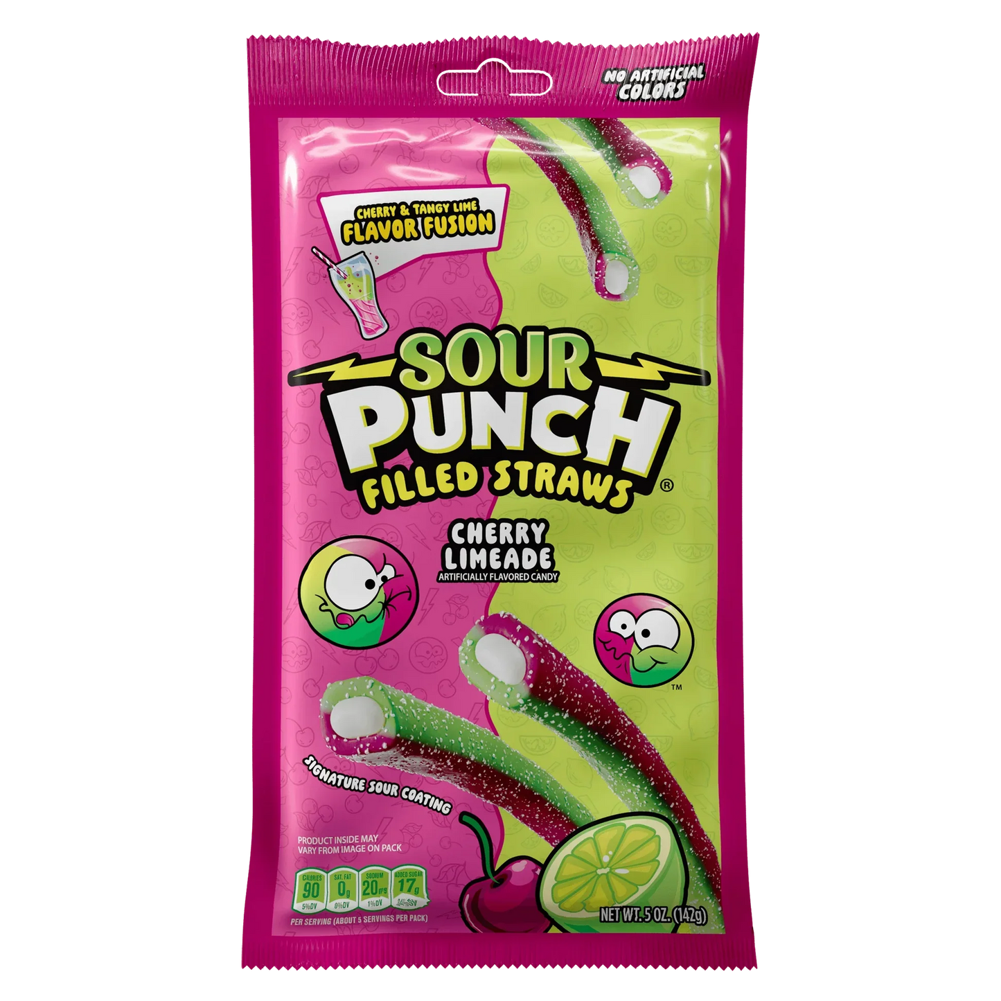 Sour Punch Filled Straws Cherry Limeade Peg Bag 5oz X 12 Units