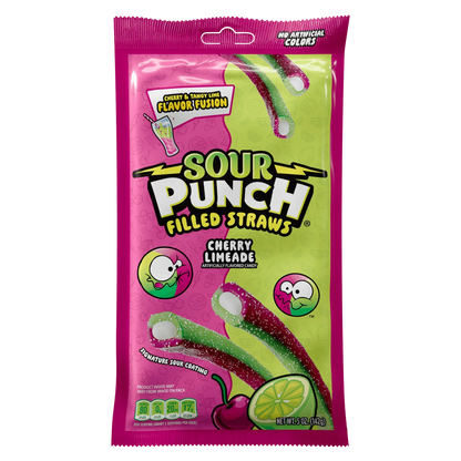 Sour Punch Filled Straws Cherry Limeade Peg Bag 5oz X 12 Units