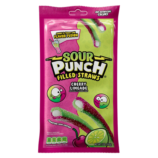 Sour Punch Filled Straws Cherry Limeade Peg Bag 5oz X 12 Units