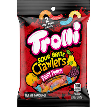 Trolli Peg Bag - Sour Brite Crawlers Fruit Punch 3.4oz X 12 Units