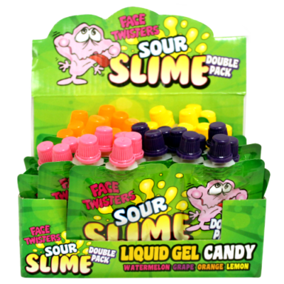 Face Twisters Novelty Sour Slime Water/Grape & Orange/Lemon 1.4 oz X 18 Units