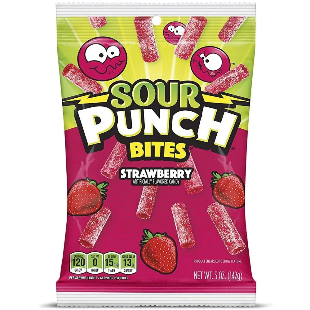 Sour Punch Strawberry Bites Peg Bag 5oz X 12 Units