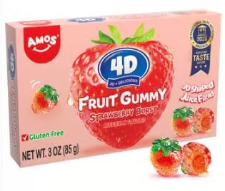 Amos 4D Fruit Gummy Strawberry Burst Theater Box 3oz X 12 Units