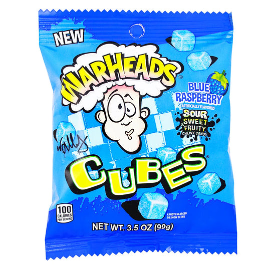 Warheads Cubes Blue Raspberry Peg Bag 3.5oz X 12 Units