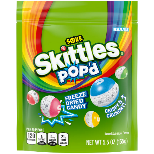 Skittles Pop'd Sour Freeze Dried Candy 5.5oz X 8 Units